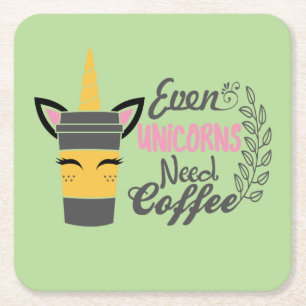 Even Unicorns Need Coffee Party Square Paper Coaster