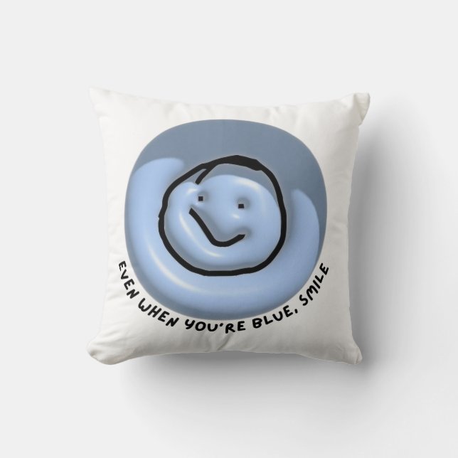 “Even When You’re Blue, Smile” Smiley Cushion (Front)