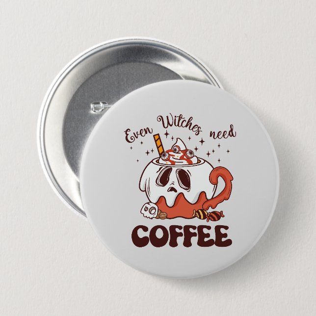 Even Witches Need Coffee – Cute Ghost 7.5 Cm Round Badge (Front & Back)