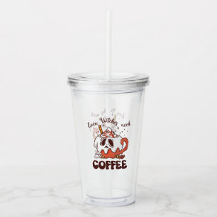 Even Witches Need Coffee – Cute Ghost Acrylic Tumbler