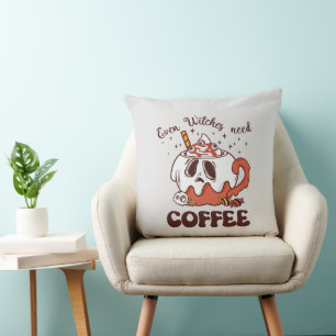 Even Witches Need Coffee – Cute Ghost Cushion