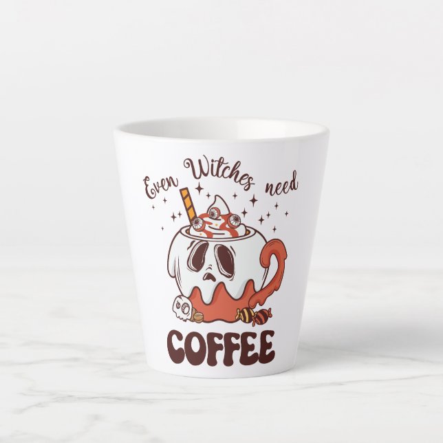 Even Witches Need Coffee – Cute Ghost Latte Mug (Front)