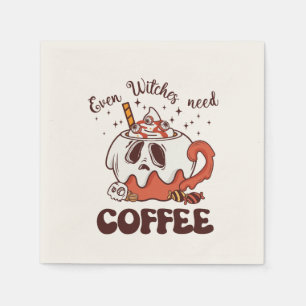 Even Witches Need Coffee – Cute Ghost Napkin