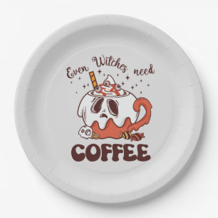 Even Witches Need Coffee – Cute Ghost Paper Plate