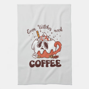 Even Witches Need Coffee – Cute Ghost Tea Towel