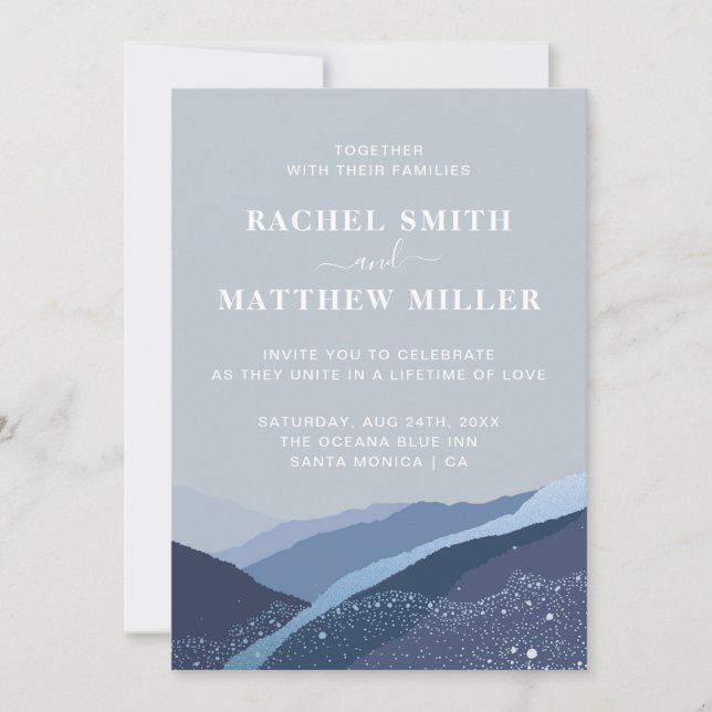 Evenin in the hills mountains bleu blue dusty  invitation (Front)