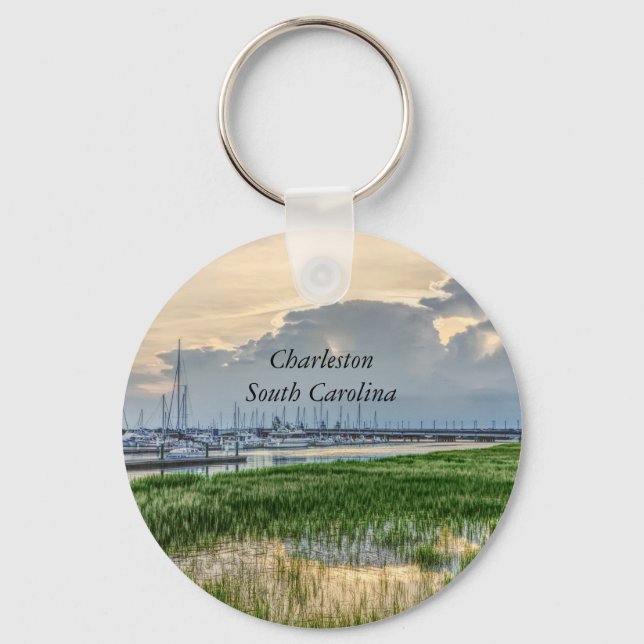Evening At Charleston Harbour Key Ring (Front)