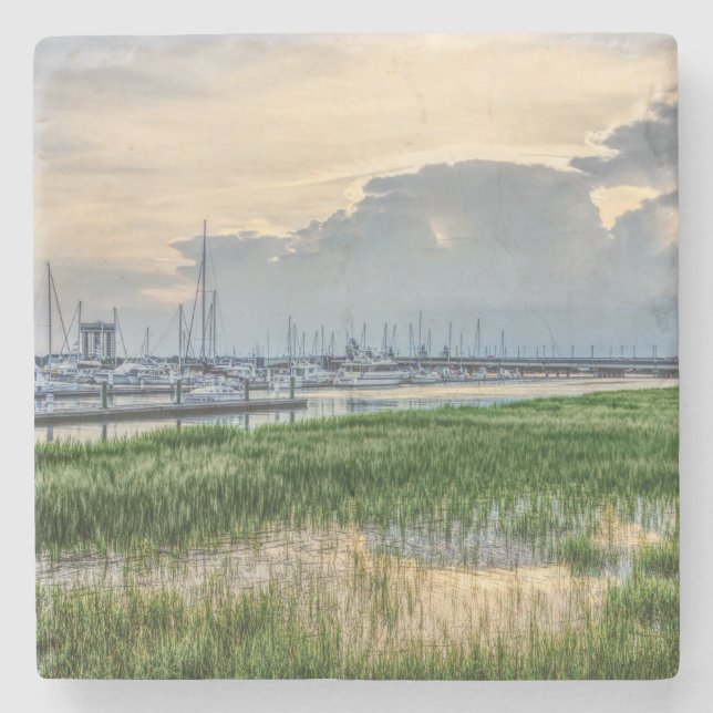 Evening At Charleston Harbour Stone Coaster (Front)