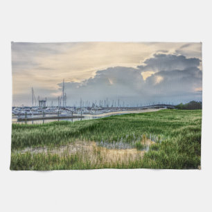Evening At Charleston Harbour Tea Towel