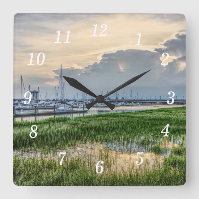Evening At Charleston Harbour Wall Clock (Front)