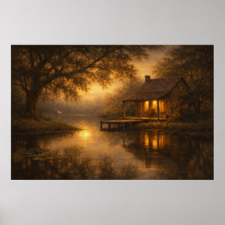 Evening at Ease | Lake Cabin Art | Poster