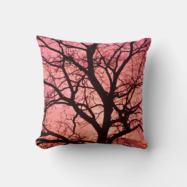 Evening Blush Tree Silhouette Cushion (Front)