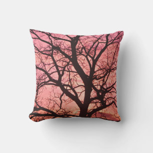 Evening Blush Tree Silhouette Outdoor Cushion