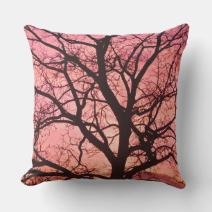 Evening Blush Tree Silhouette Outdoor Cushion