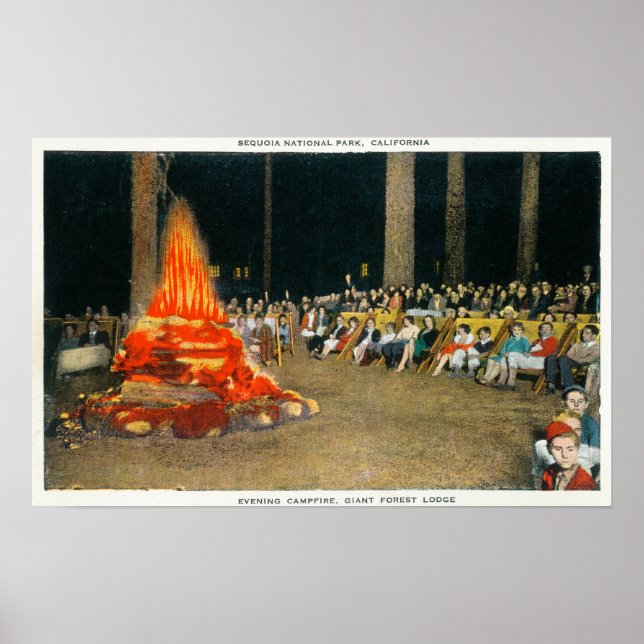 Evening Bonfire at Giant Forest Lodge Poster (Front)