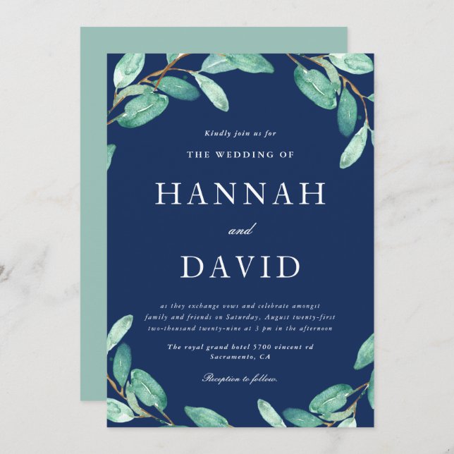 Evening Botanicals | Greenery on White Wedding Invitation (Front/Back)