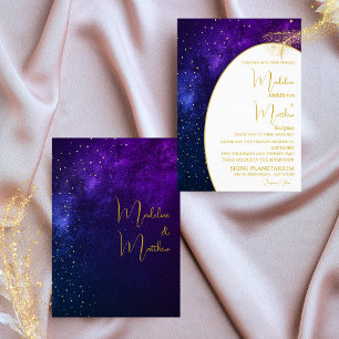 Evening Celestial Sky Gold Stars Modern Wedding Invitation