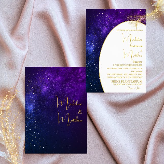 Evening Celestial Sky Gold Stars Modern Wedding Invitation (Creator Uploaded)