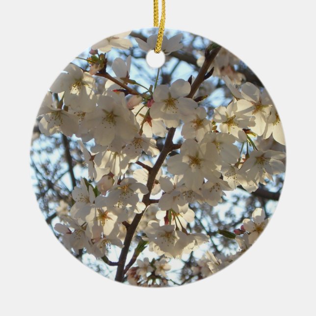 Evening Cherry Blossoms I Spring Floral Ceramic Ornament (Front)