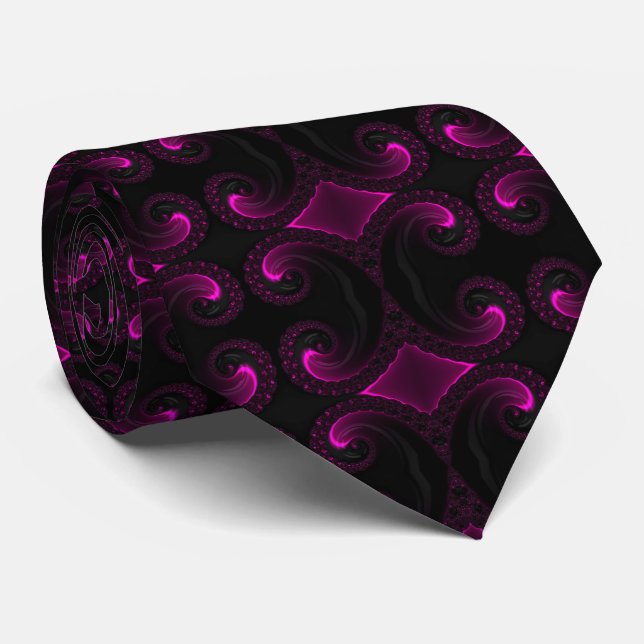 Evening Dawn Magenta Artistic Fractal Art Tie (Rolled)