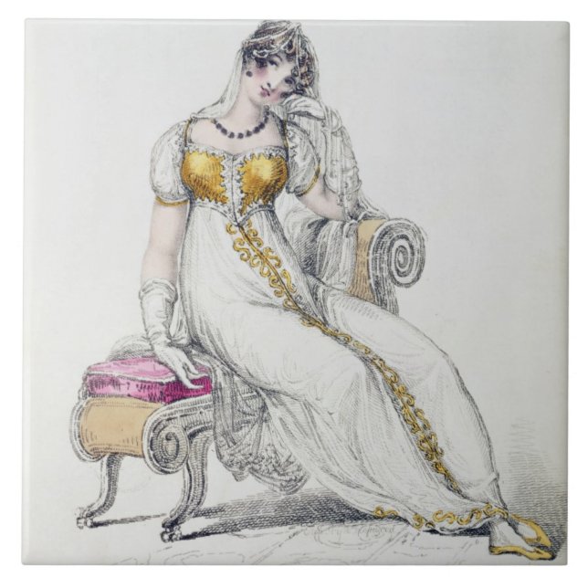 Evening dress or wedding dress, fashion plate from ceramic tile (Front)