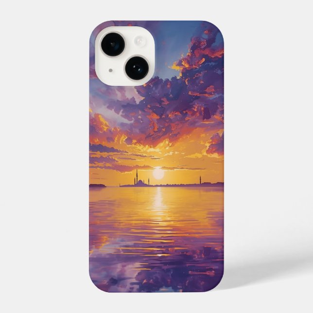Evening Elegance – Colourful Sunset Over Water Fin iPhone Case (Back)
