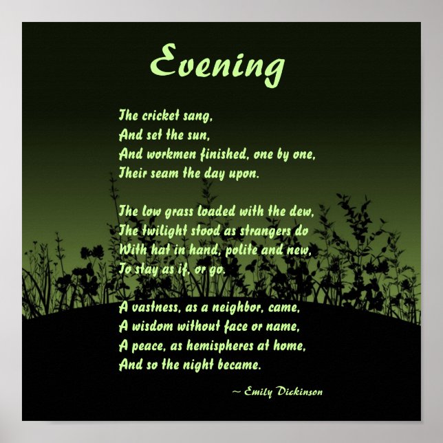 Evening; Emily Dickinson Poster (Front)