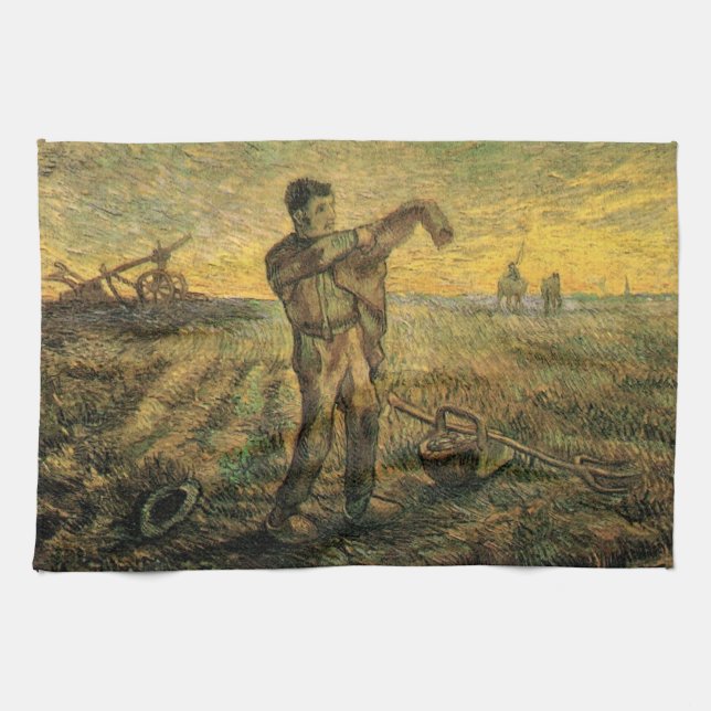 Evening - End of the Day by Vincent van Gogh Tea Towel (Horizontal)