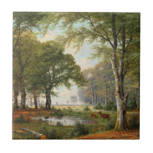 Evening Forest Landscape Ceramic Tile