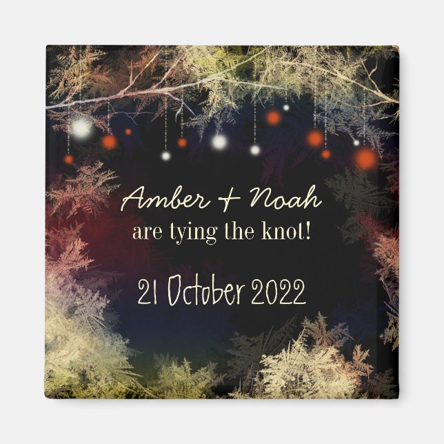 Evening Garden String Lights Wedding Save the Date Magnet (Front)