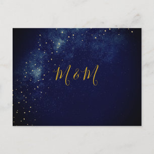 Evening Gold Stars Blue Astral Wedding Invitation Postcard