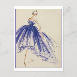 Evening Gown Fashion Design Sketch Postcard