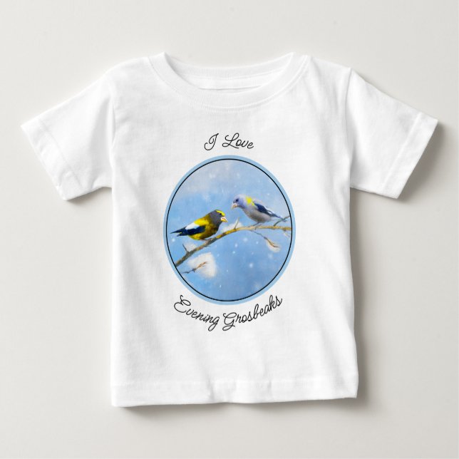 Evening Grosbeak Painting - Cute Original Dog Art Baby T-Shirt (Front)