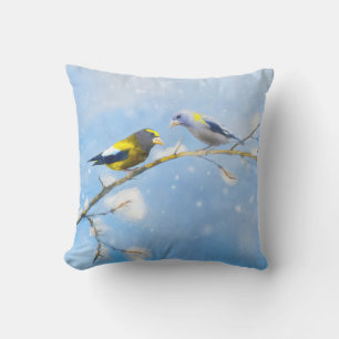 Evening Grosbeak Painting - Cute Original Dog Art Cushion