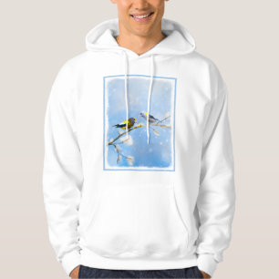 Evening Grosbeak Painting - Cute Original Dog Art Hoodie