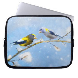 Evening Grosbeak Painting - Cute Original Dog Art Laptop Sleeve