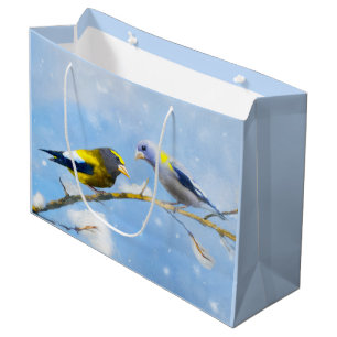 Evening Grosbeak Painting - Cute Original Dog Art Large Gift Bag