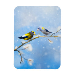 Evening Grosbeak Painting - Cute Original Dog Art Magnet
