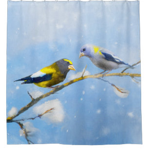 Evening Grosbeak Painting - Cute Original Dog Art Shower Curtain