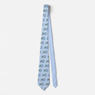 Evening Grosbeak Painting - Cute Original Dog Art Tie