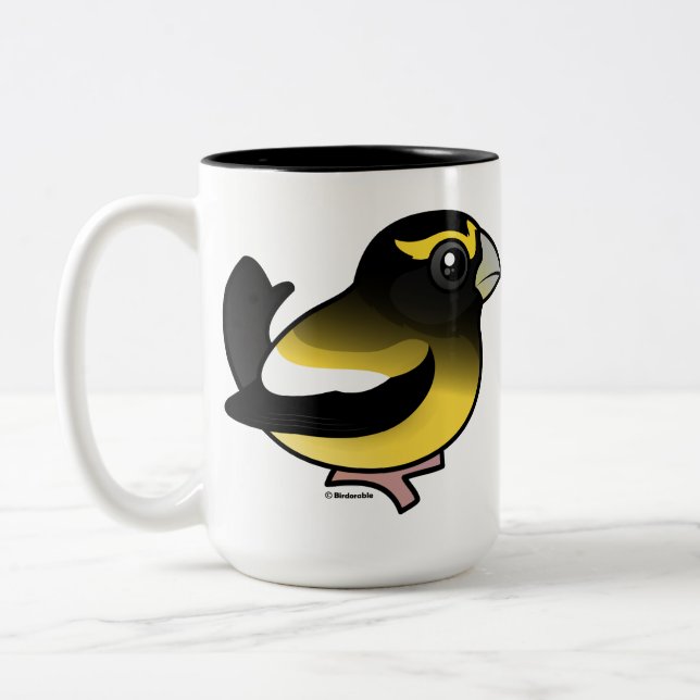 Evening Grosbeak Two-Tone Coffee Mug (Left)