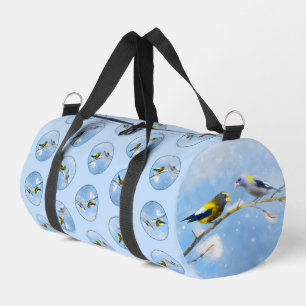 Evening Grosbeak Winter Painting Original Bird Art Duffle Bag