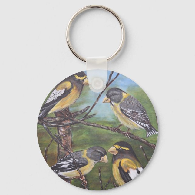 Evening Grosbeaks Key Ring (Front)