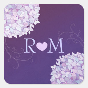 Evening Hydrangeas Purple Wedding Square Sticker