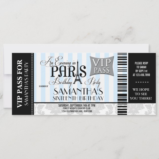 Evening in Paris Sweet 16 Party Invitations (Front)
