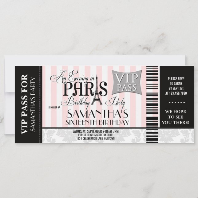 Evening in Paris Sweet 16 Party Invitations (Front)