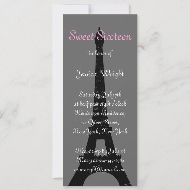 Evening in Paris Sweet Sixteen Invitation (Front)