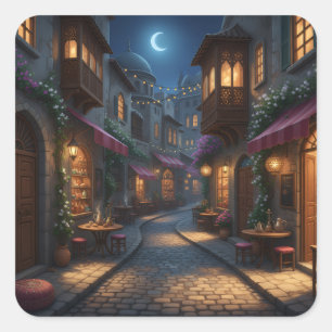 Evening in the Old Quarter Cosy Cobblestone Square Sticker