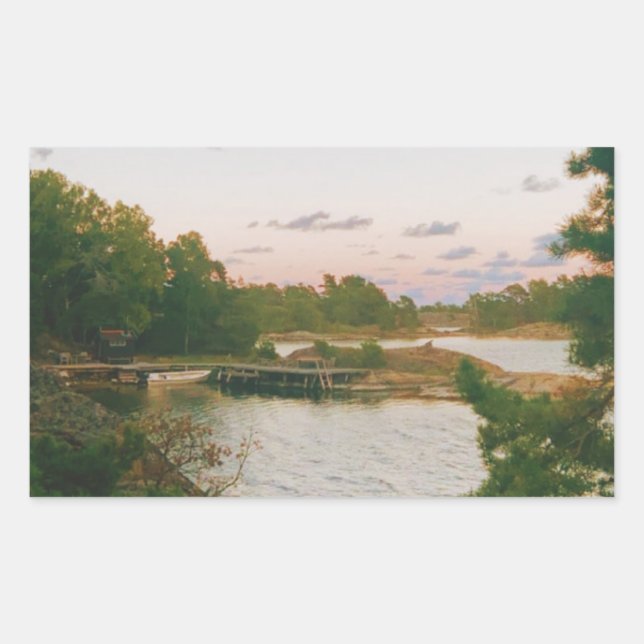 Evening in the swedish archipelago rectangular sticker (Front)