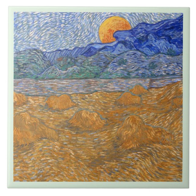 Evening Landscape with Rising Moon by Van Gogh  Ceramic Tile (Front)
